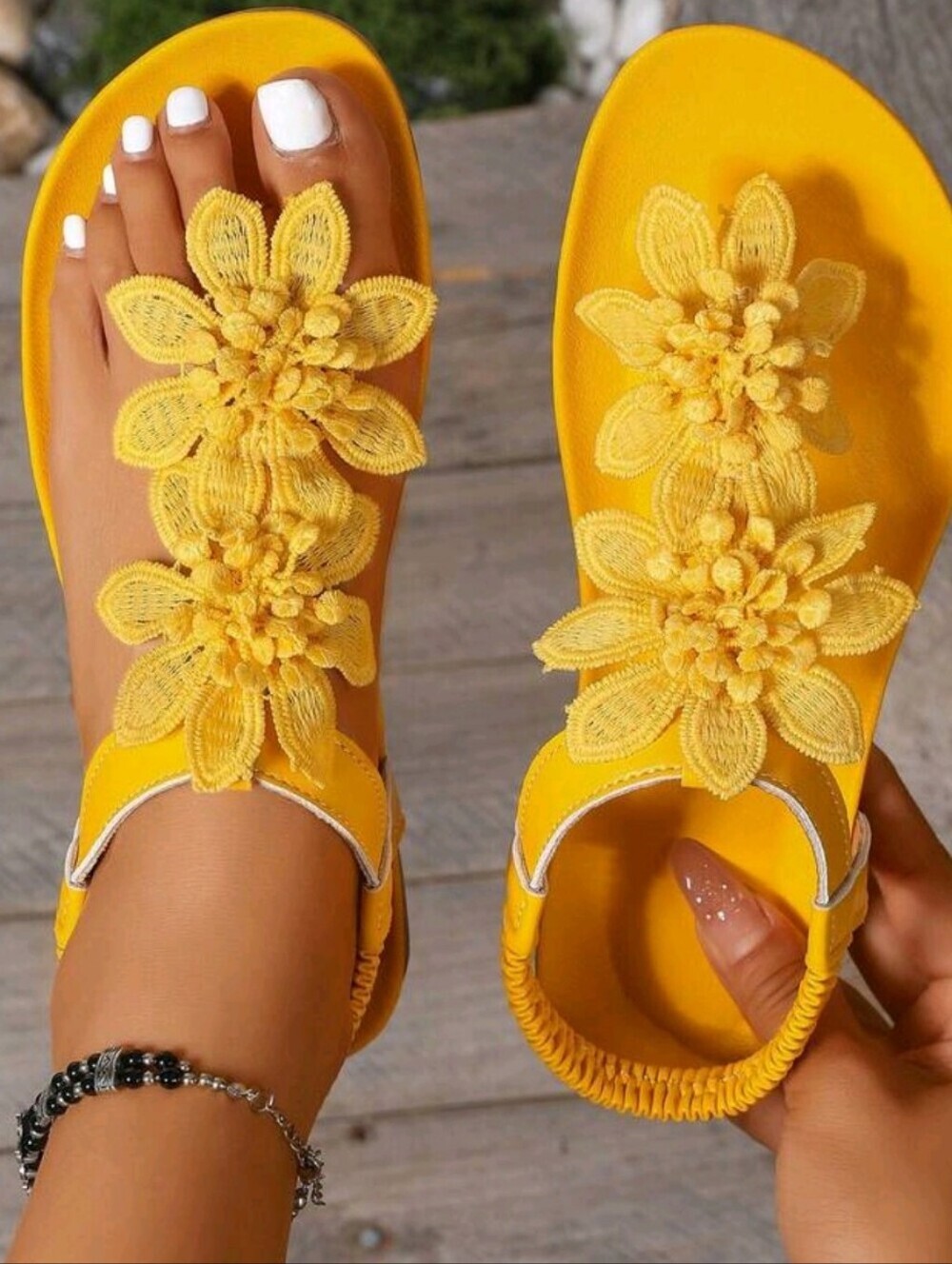 Yellow Floral Crochet Slingback Sandals - Women